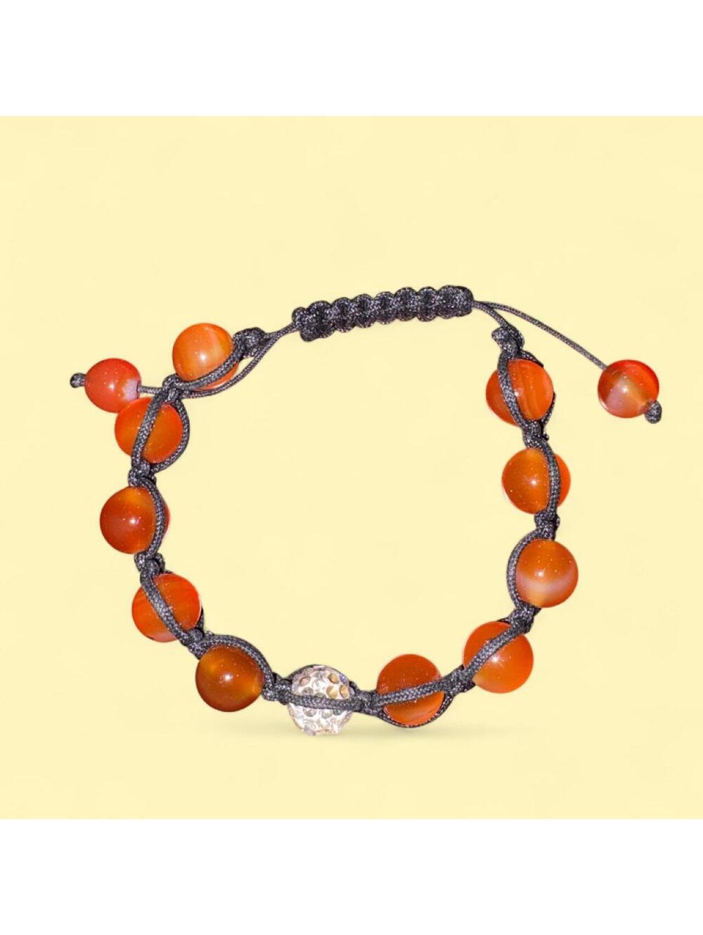 Beaded Bracelet Womens OS Orange Excellent Macrame Agate Crystal Boho